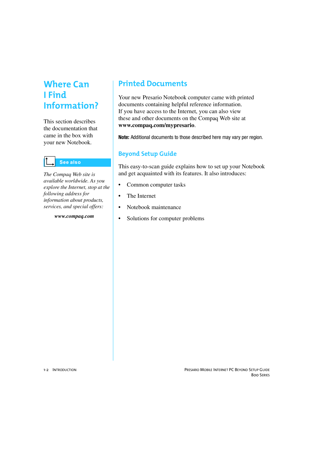 HP 80XL458 manual Printed Documents, Beyond Setup Guide 