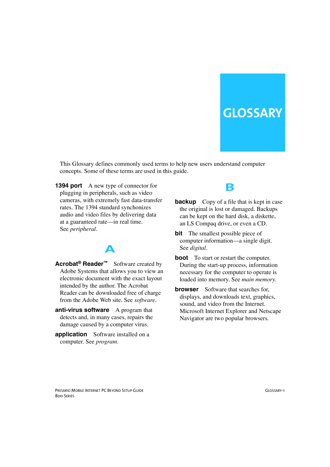 HP 80XL458 manual Glossary, See peripheral 