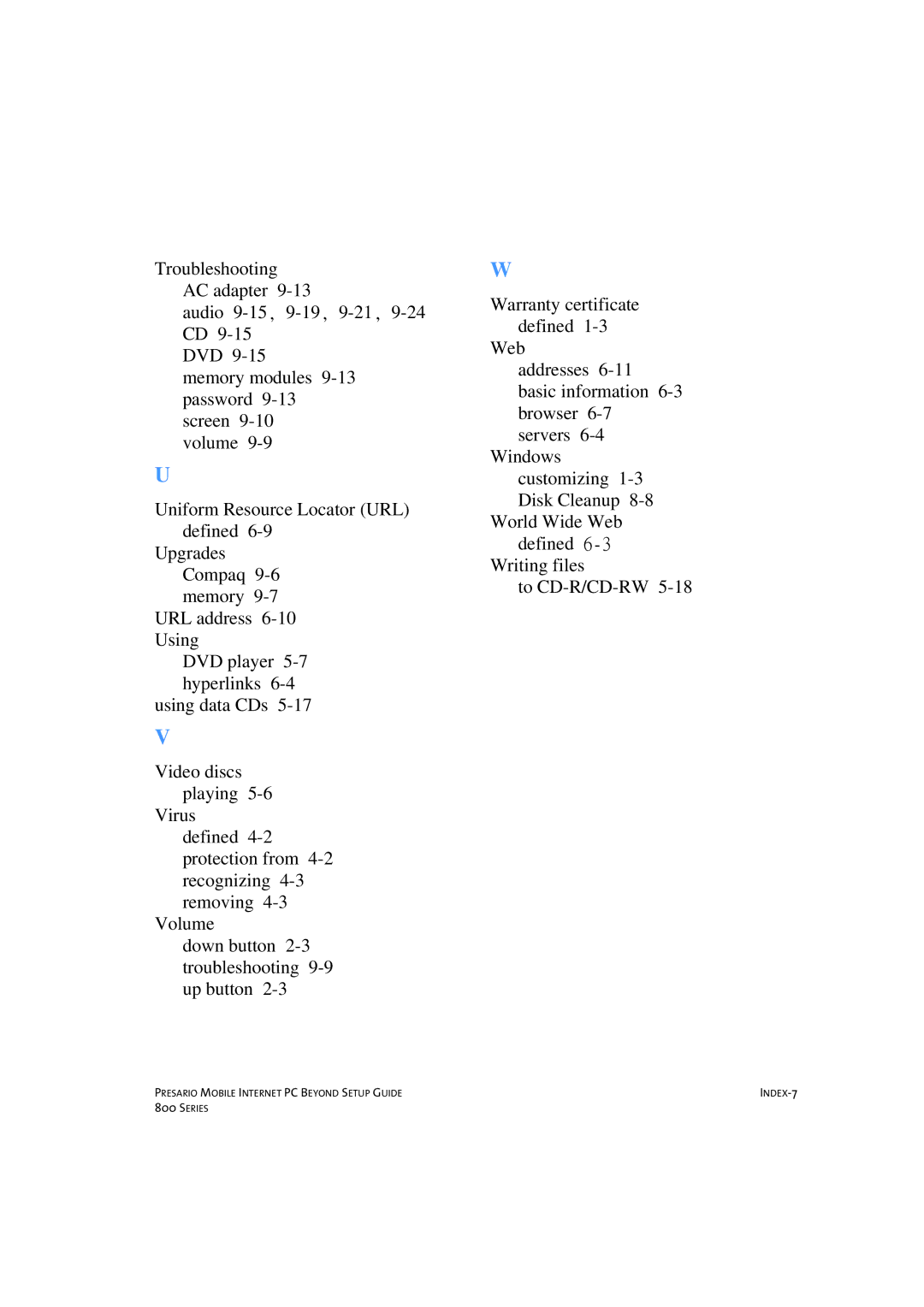 HP 80XL458 manual INDEX-7 