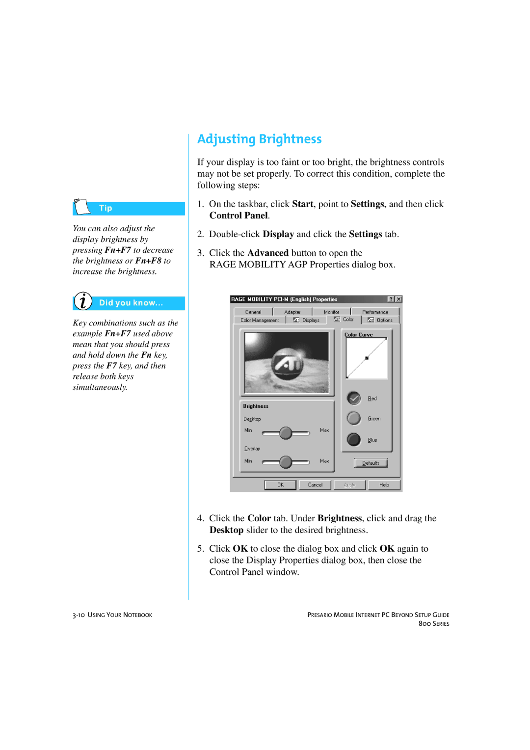 HP 80XL458 manual Adjusting Brightness 