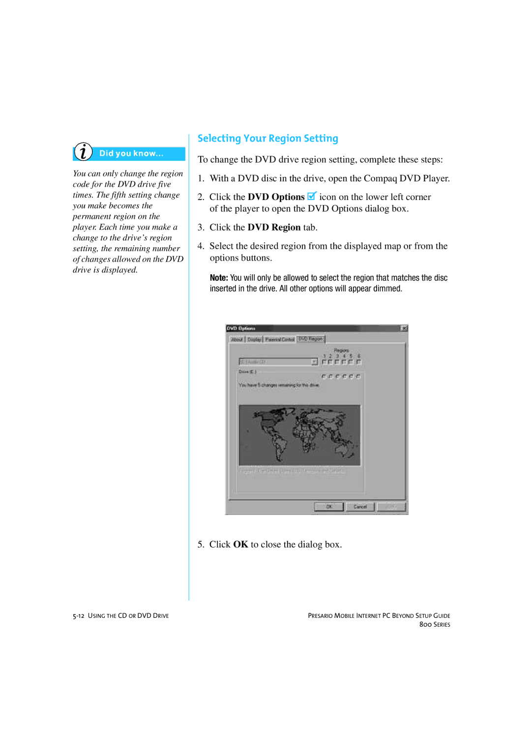 HP 80XL458 manual Selecting Your Region Setting 