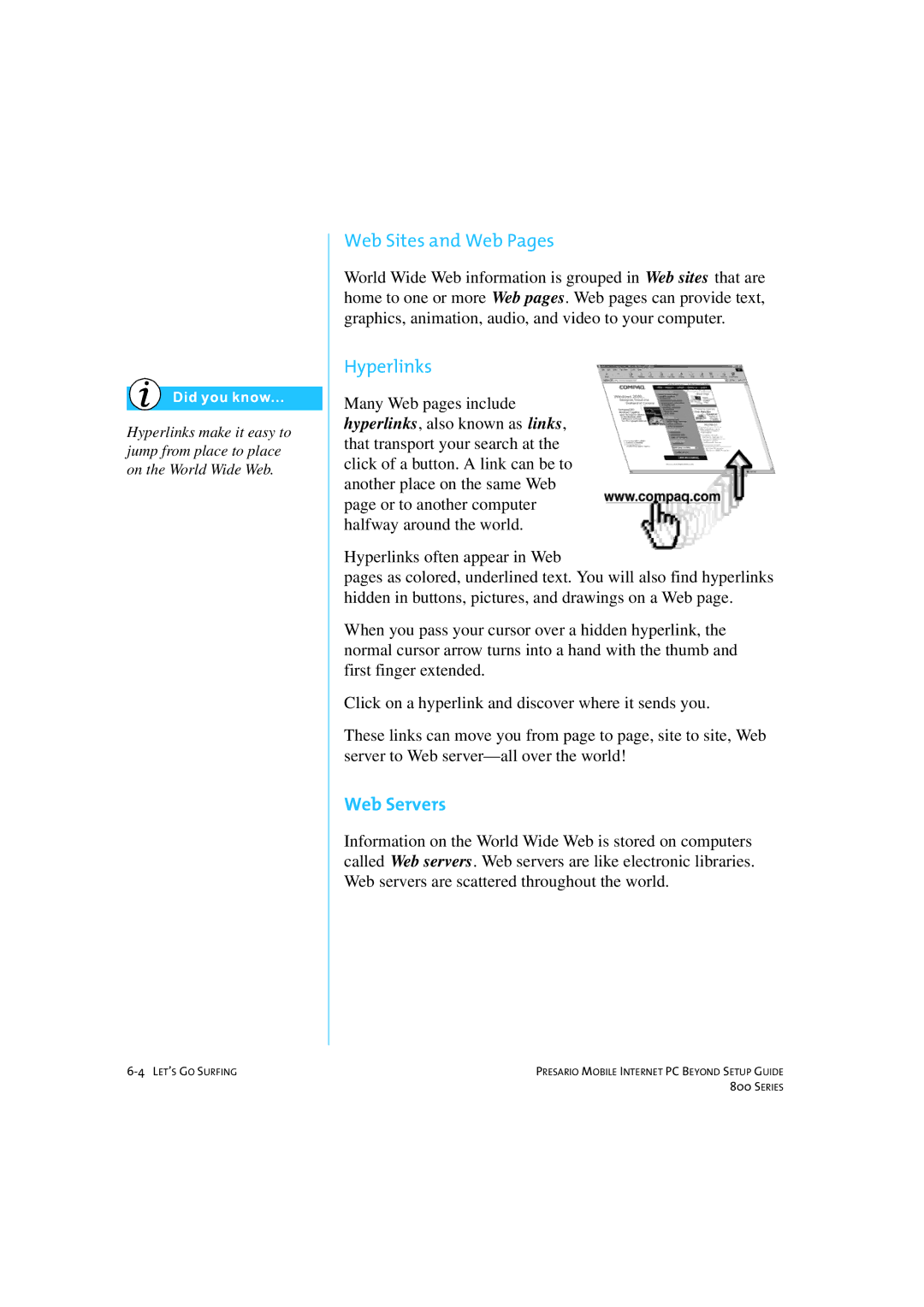 HP 80XL458 manual Web Sites and Web Pages, Web Servers 