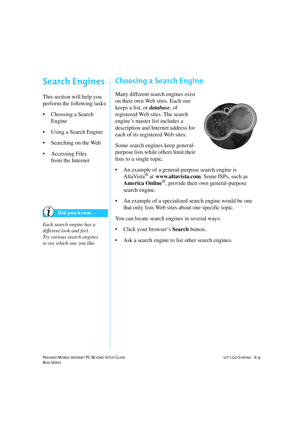 HP 80XL458 manual Search Engines, Choosing a Search Engine 