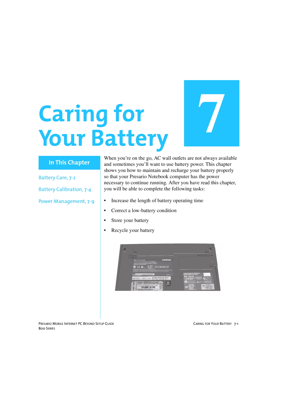 HP 80XL458 manual Caring for Your Battery 