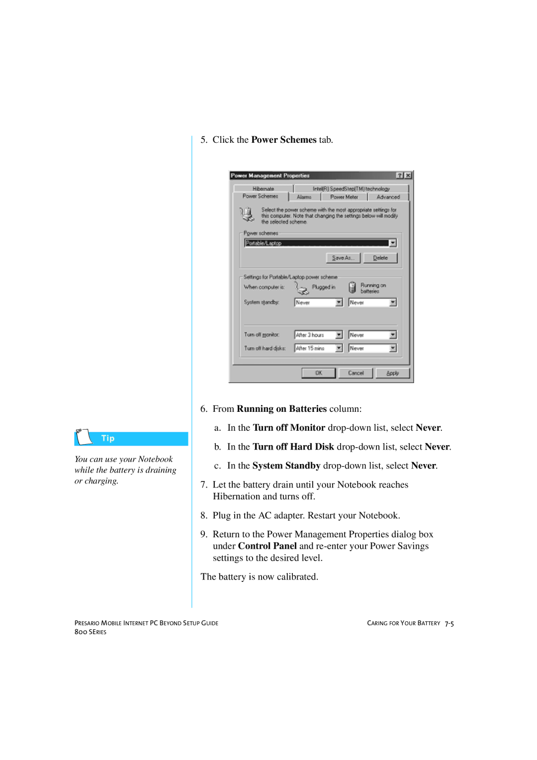 HP 80XL458 manual From Running on Batteries column 