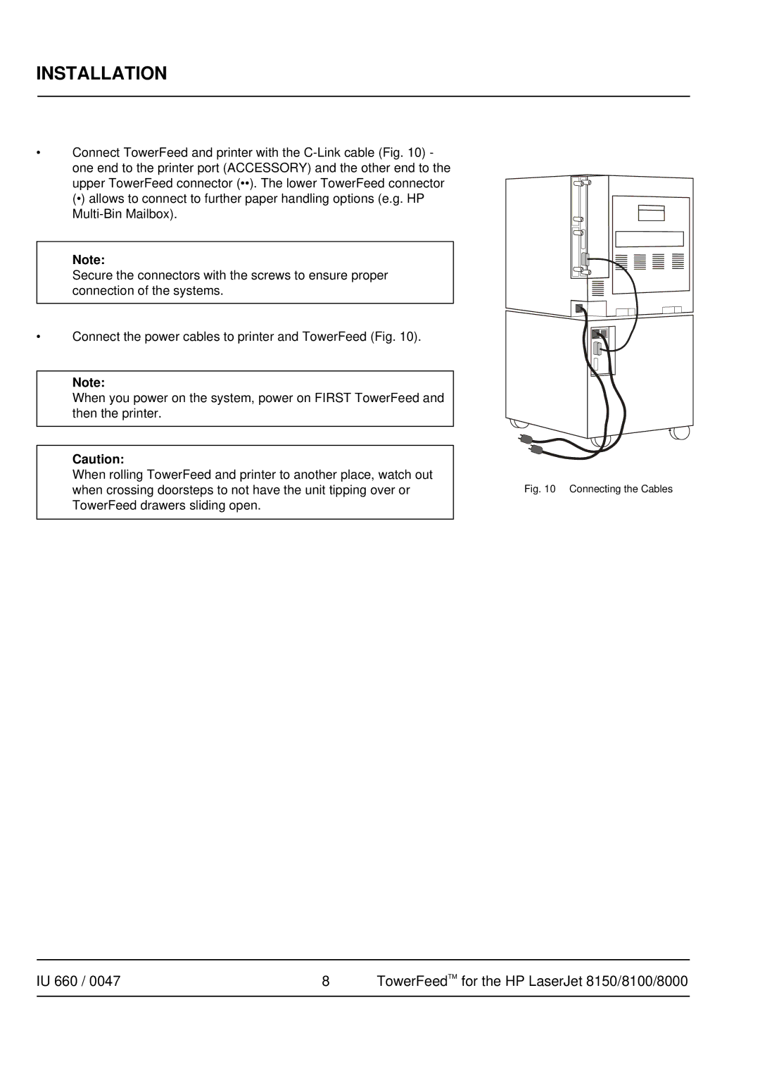 HP 8150, 8100, Pro 8000 manual Connecting the Cables 