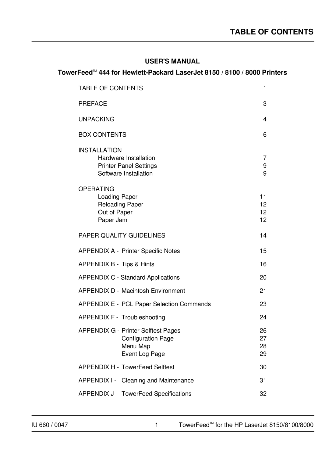 HP 8100, 8150, Pro 8000 manual Table of Contents 