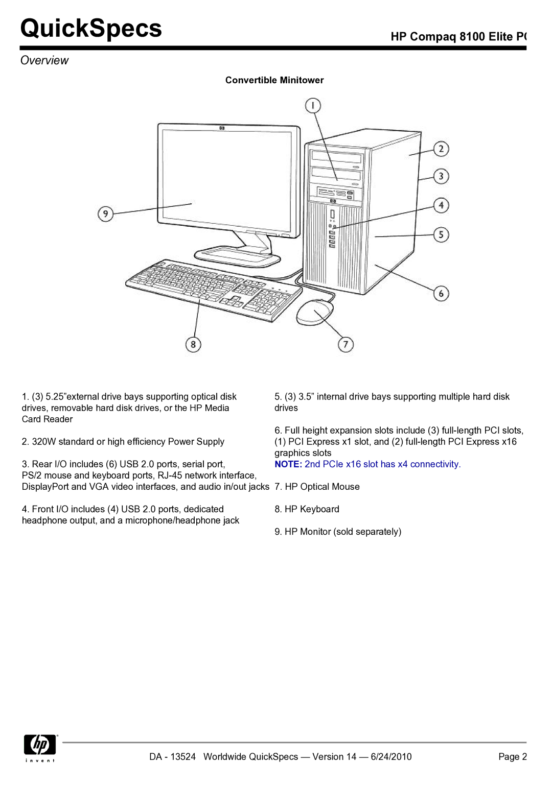 HP 8100 manual Convertible Minitower 