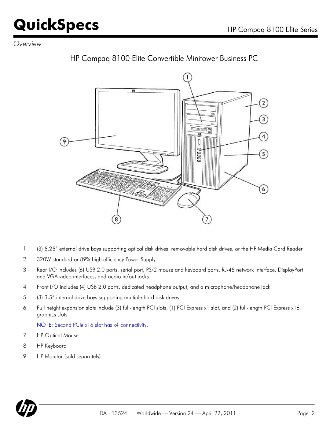 HP manual HP Compaq 8100 Elite Convertible Minitower Business PC 