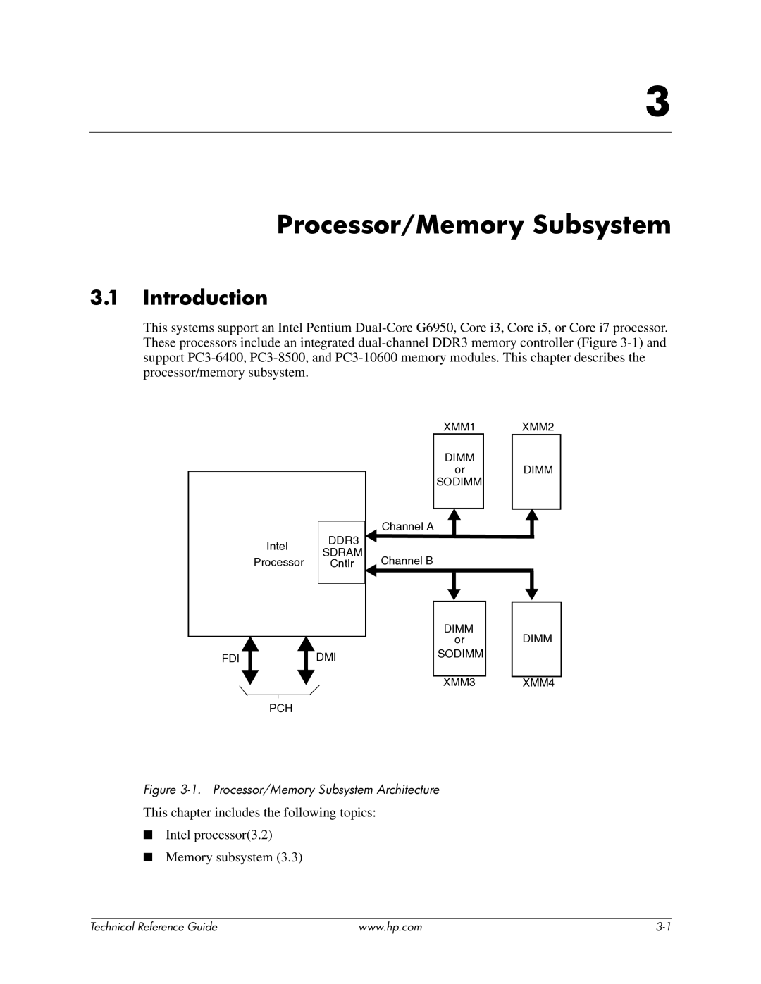 HP 8100 manual Processor/Memory Subsystem Architecture 