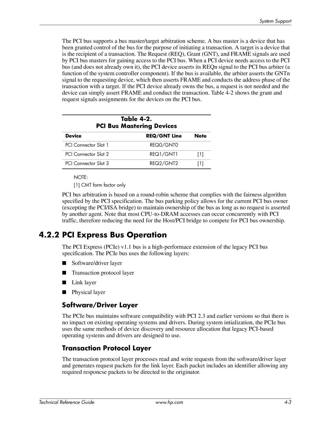 HP 8100 manual PCI Express Bus Operation, Software/Driver Layer, Transaction Protocol Layer, PCI Bus Mastering Devices 