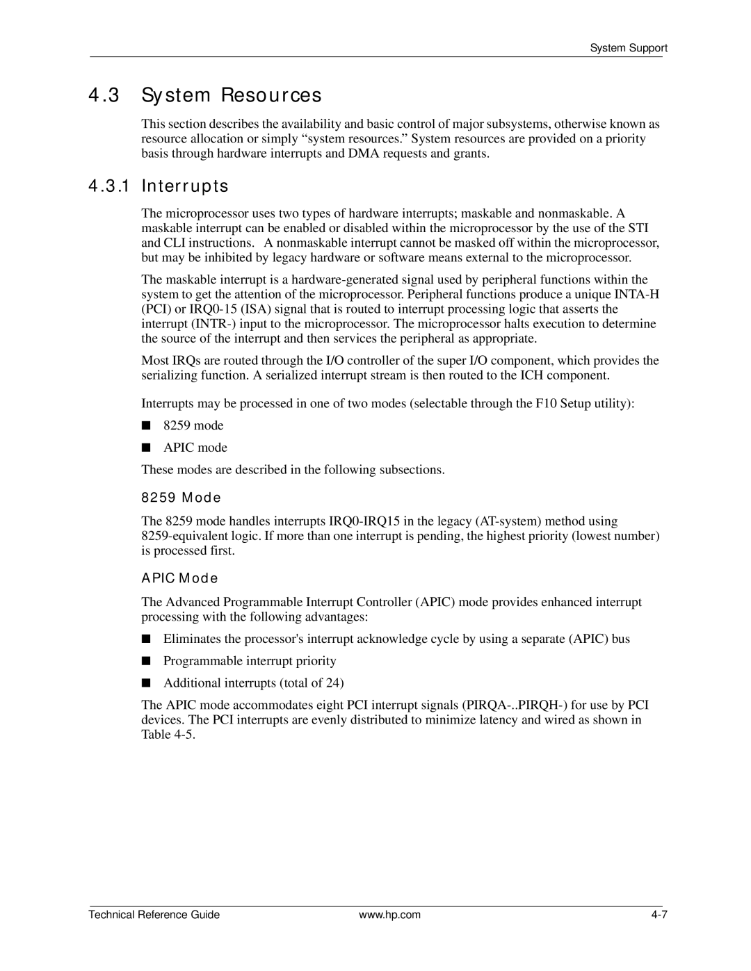 HP 8100 manual System Resources, Interrupts, Apic Mode 