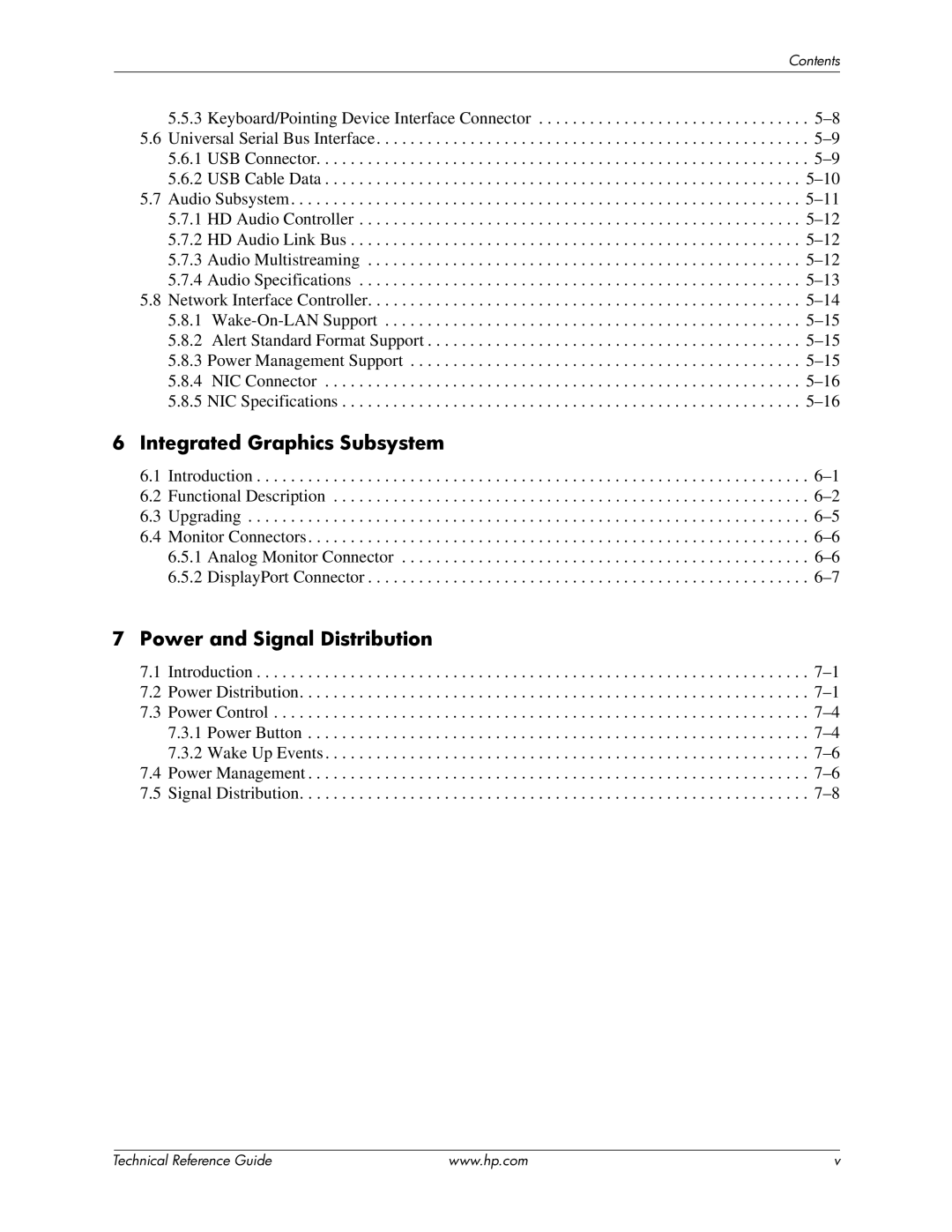 HP 8100 manual Integrated Graphics Subsystem, Power and Signal Distribution 