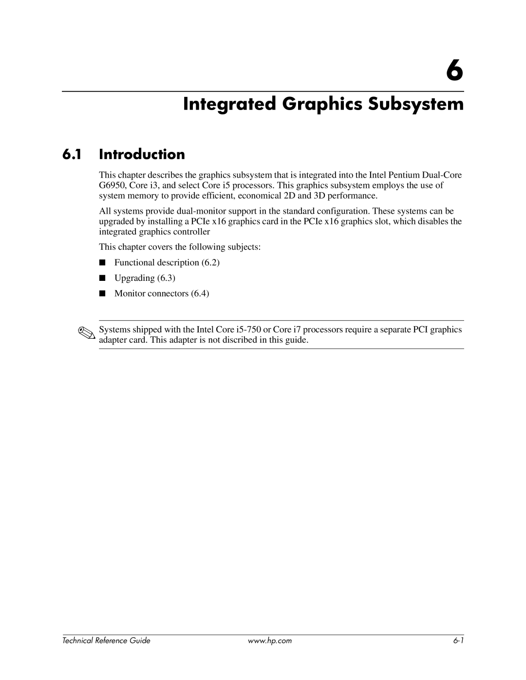 HP 8100 manual Integrated Graphics Subsystem, Introduction 