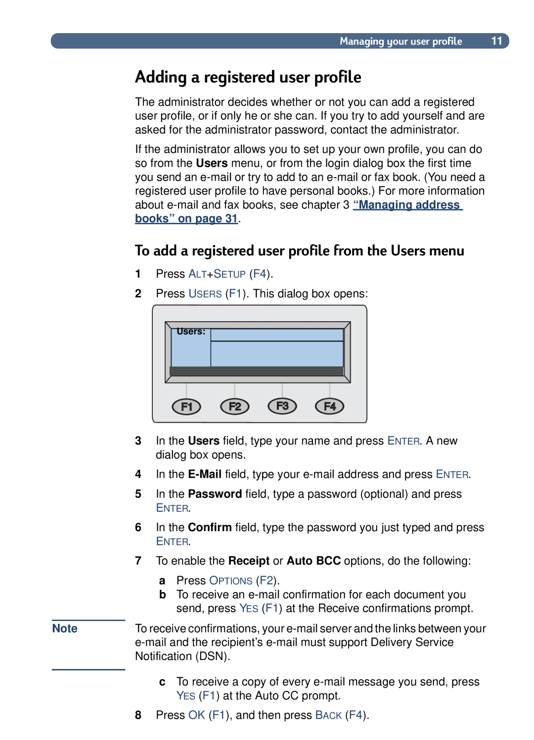 HP 8100C manual Adding a registered user profile, To add a registered user profile from the Users menu 