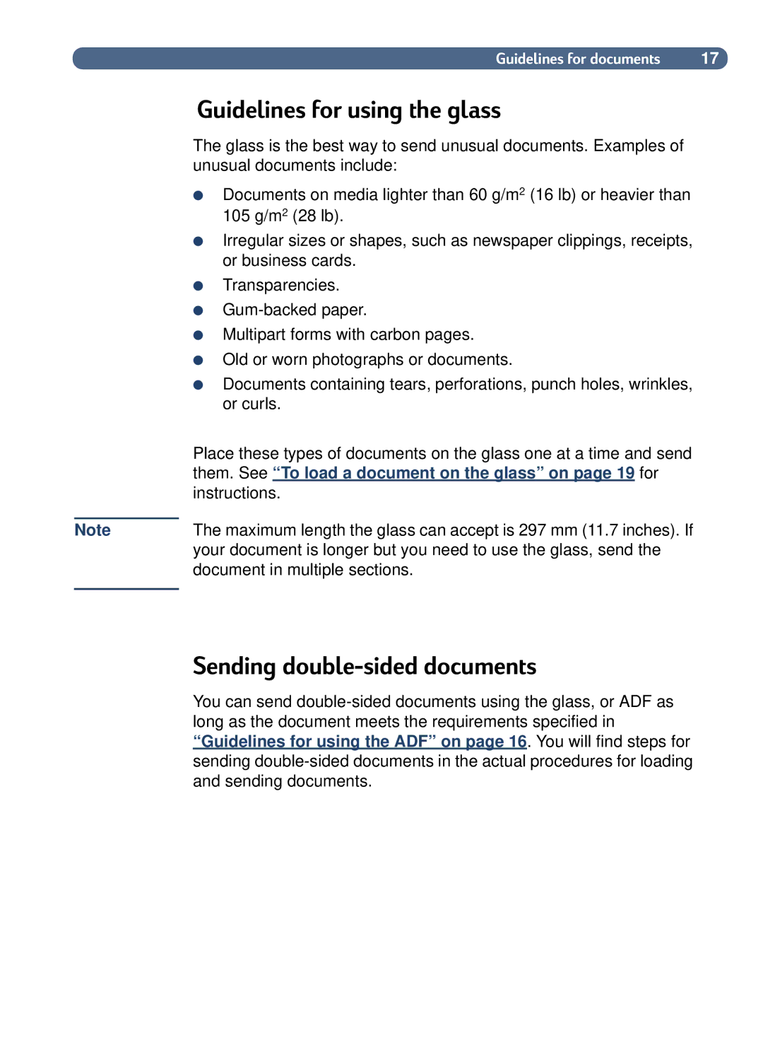 HP 8100C manual Guidelines for using the glass, Sending double-sided documents 