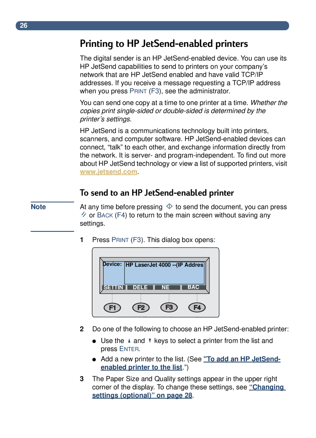 HP 8100C manual Printing to HP JetSend-enabled printers, To send to an HP JetSend-enabled printer 