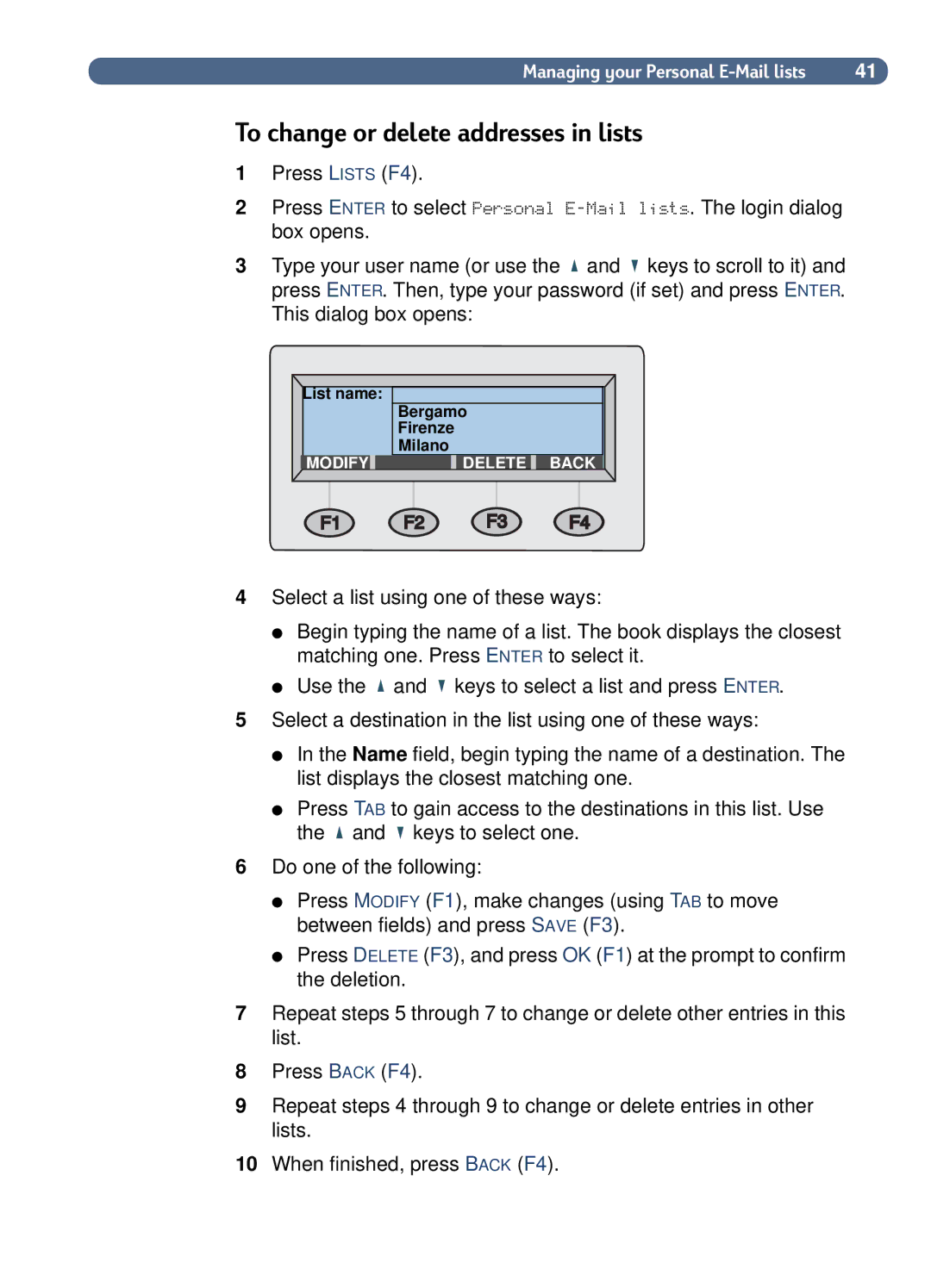 HP 8100C manual To change or delete addresses in lists 