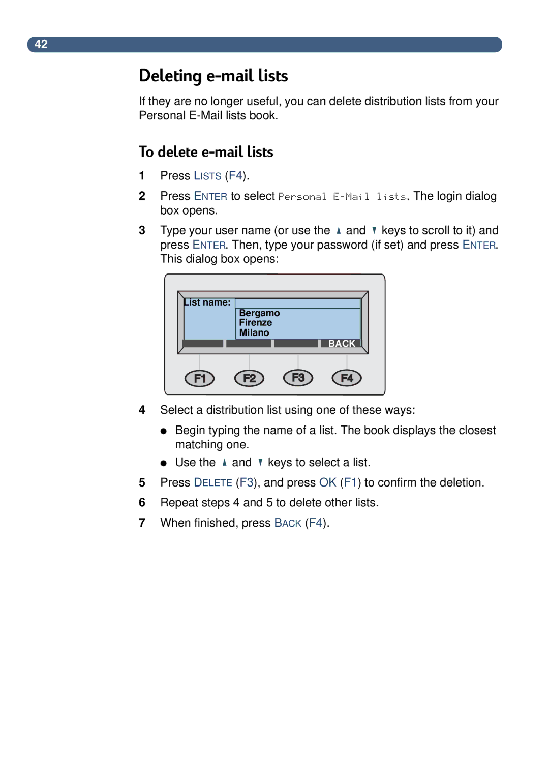 HP 8100C manual Deleting e-mail lists, To delete e-mail lists 