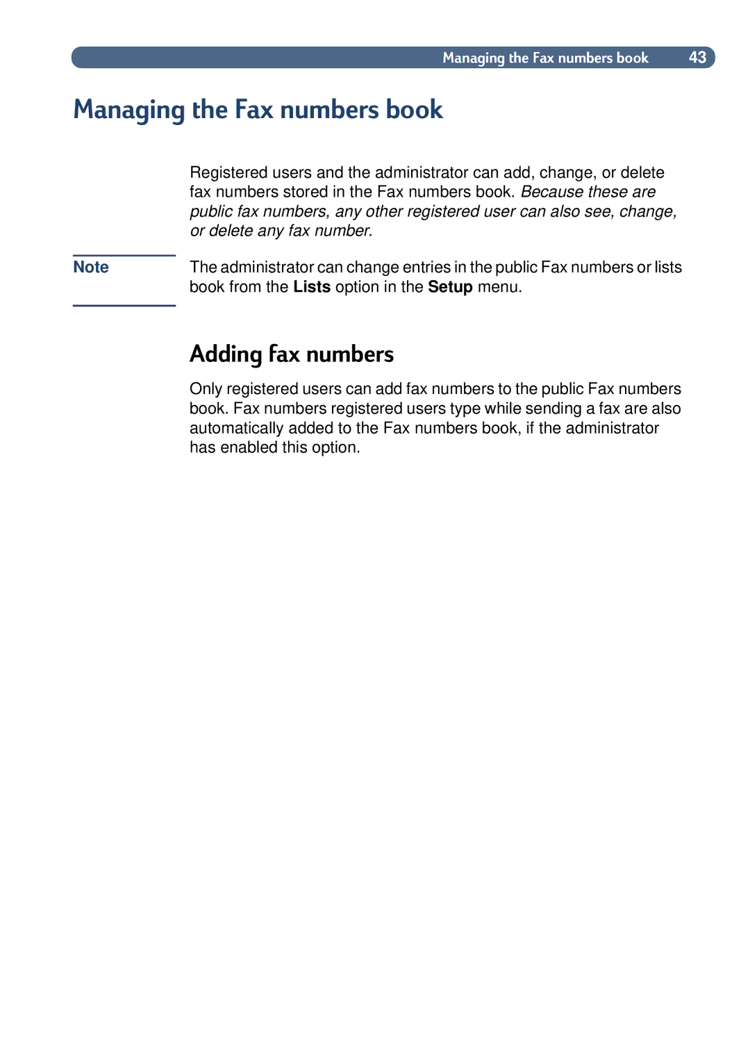 HP 8100C manual Managing the Fax numbers book, Adding fax numbers 