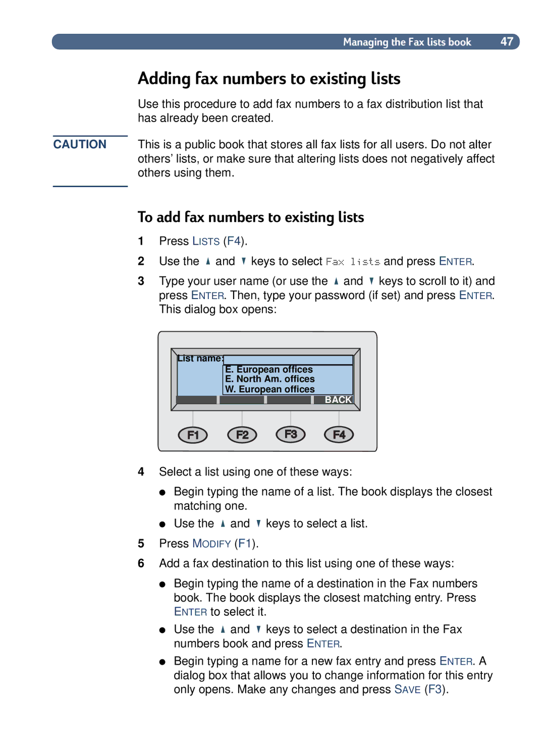 HP 8100C manual Adding fax numbers to existing lists, To add fax numbers to existing lists 