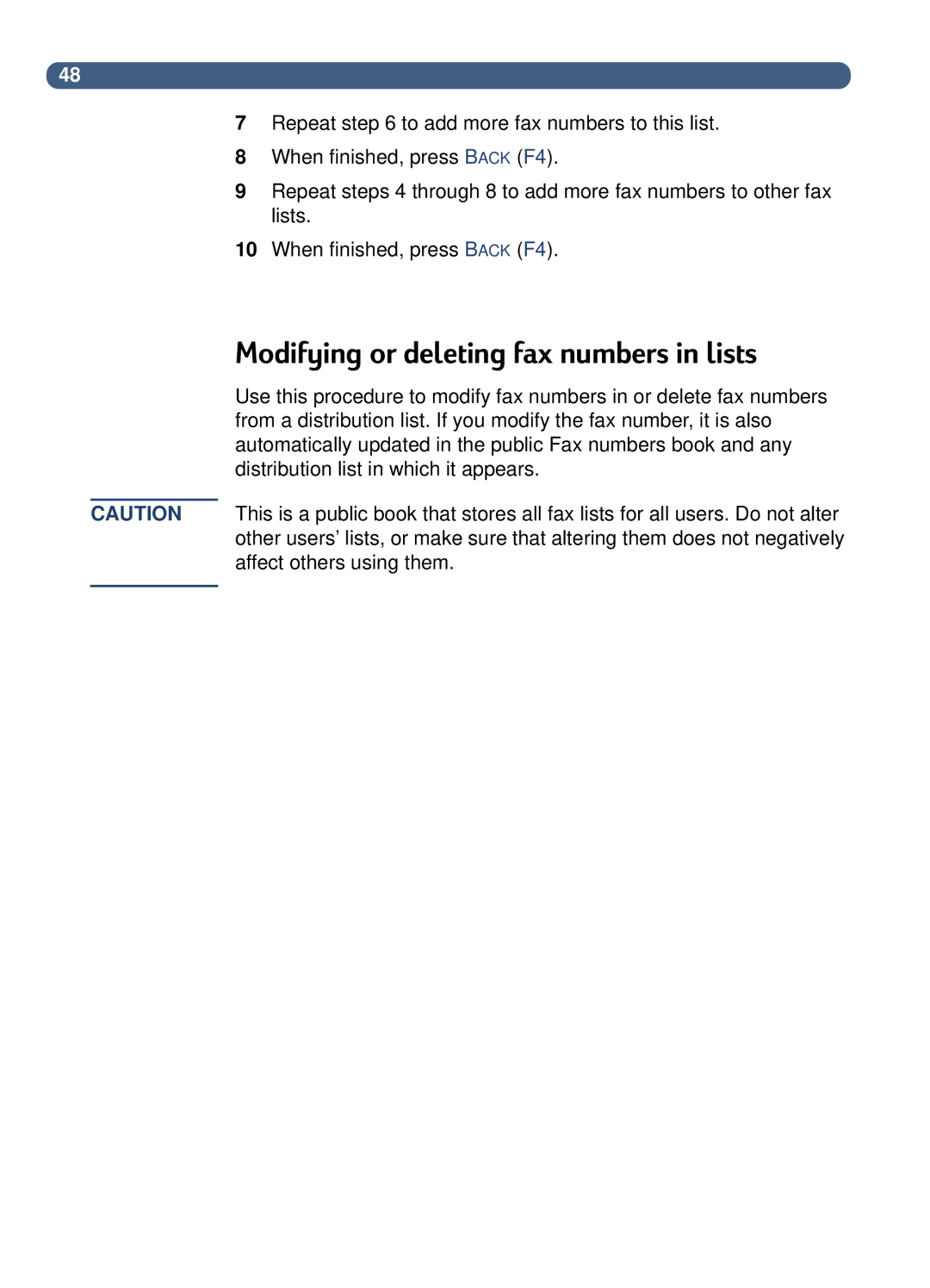 HP 8100C manual Modifying or deleting fax numbers in lists 