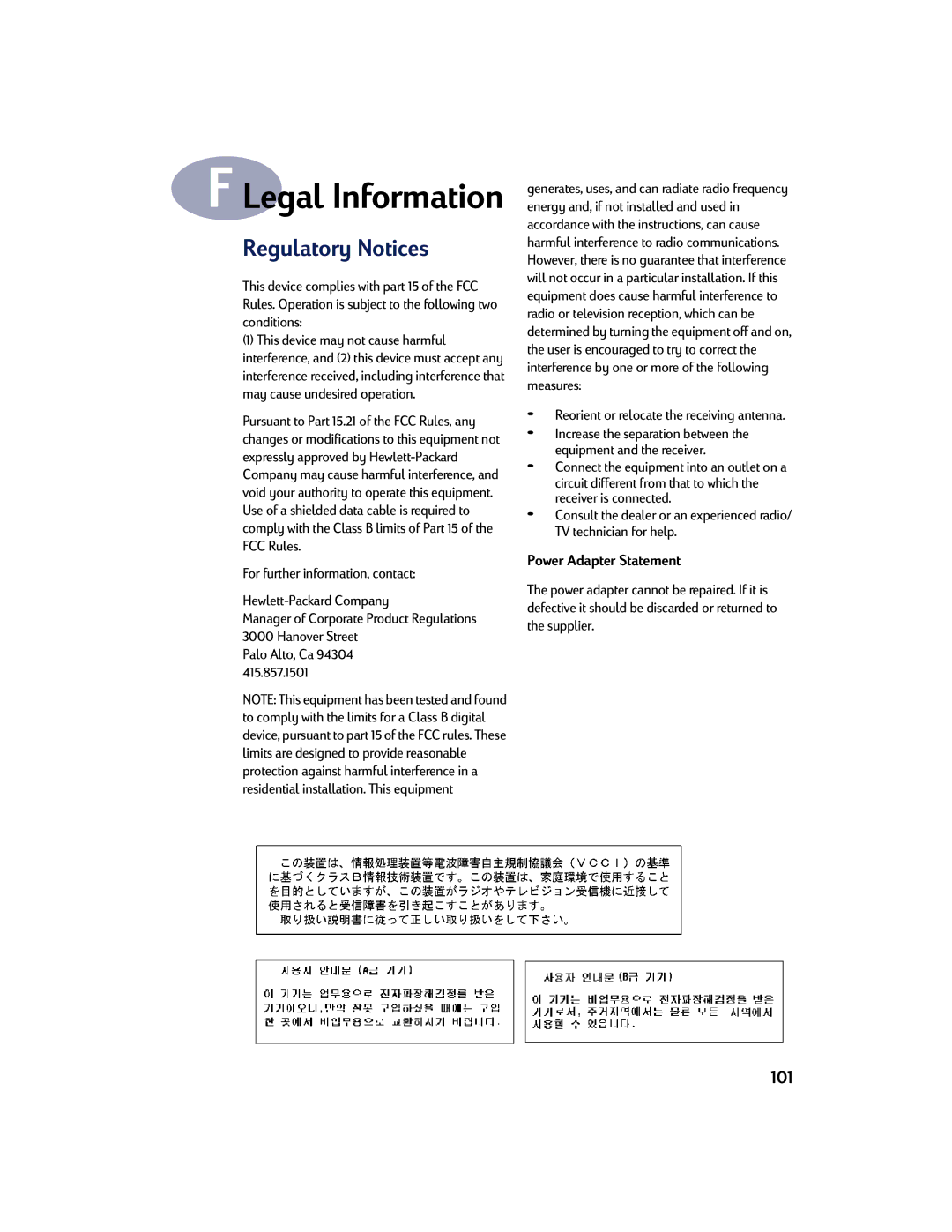 HP 830C, 810C manual Regulatory Notices, 101 