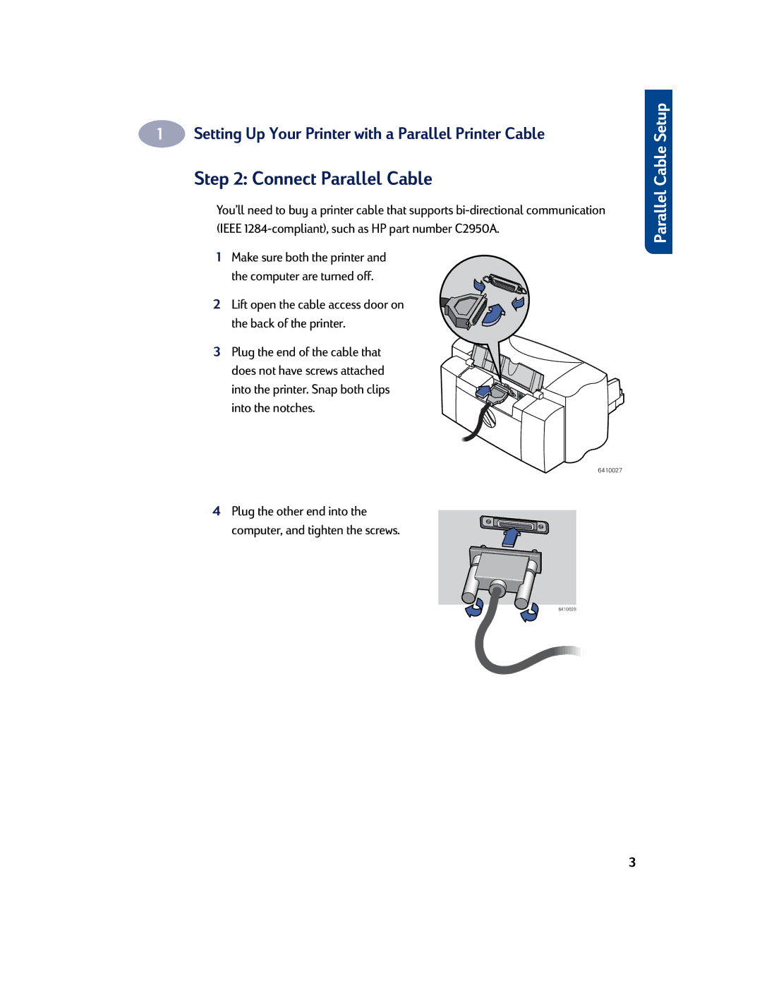 HP 830C, 810C manual Connect Parallel Cable, Make sure both the printer Computer are turned off 