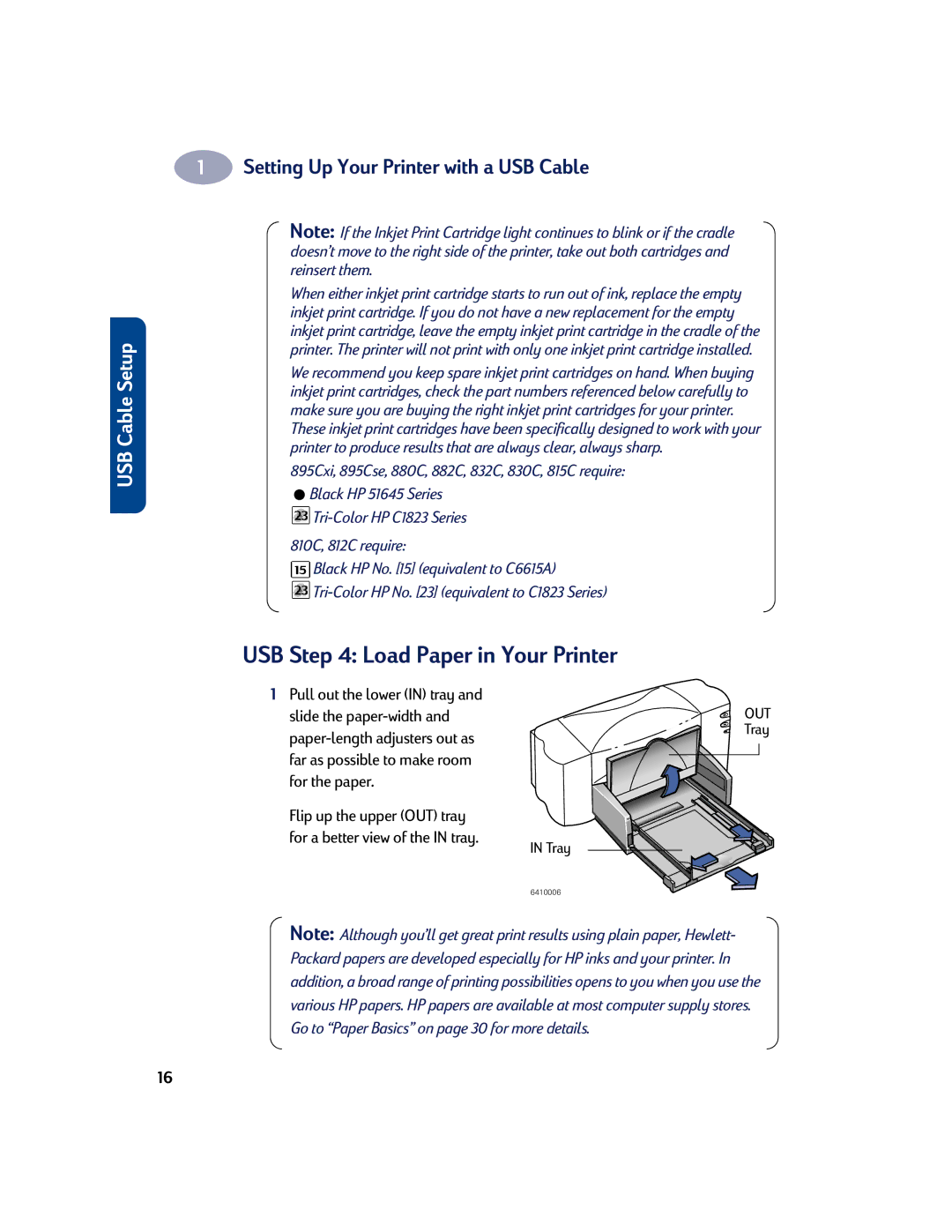 HP 810C, 830C manual USB Load Paper in Your Printer 