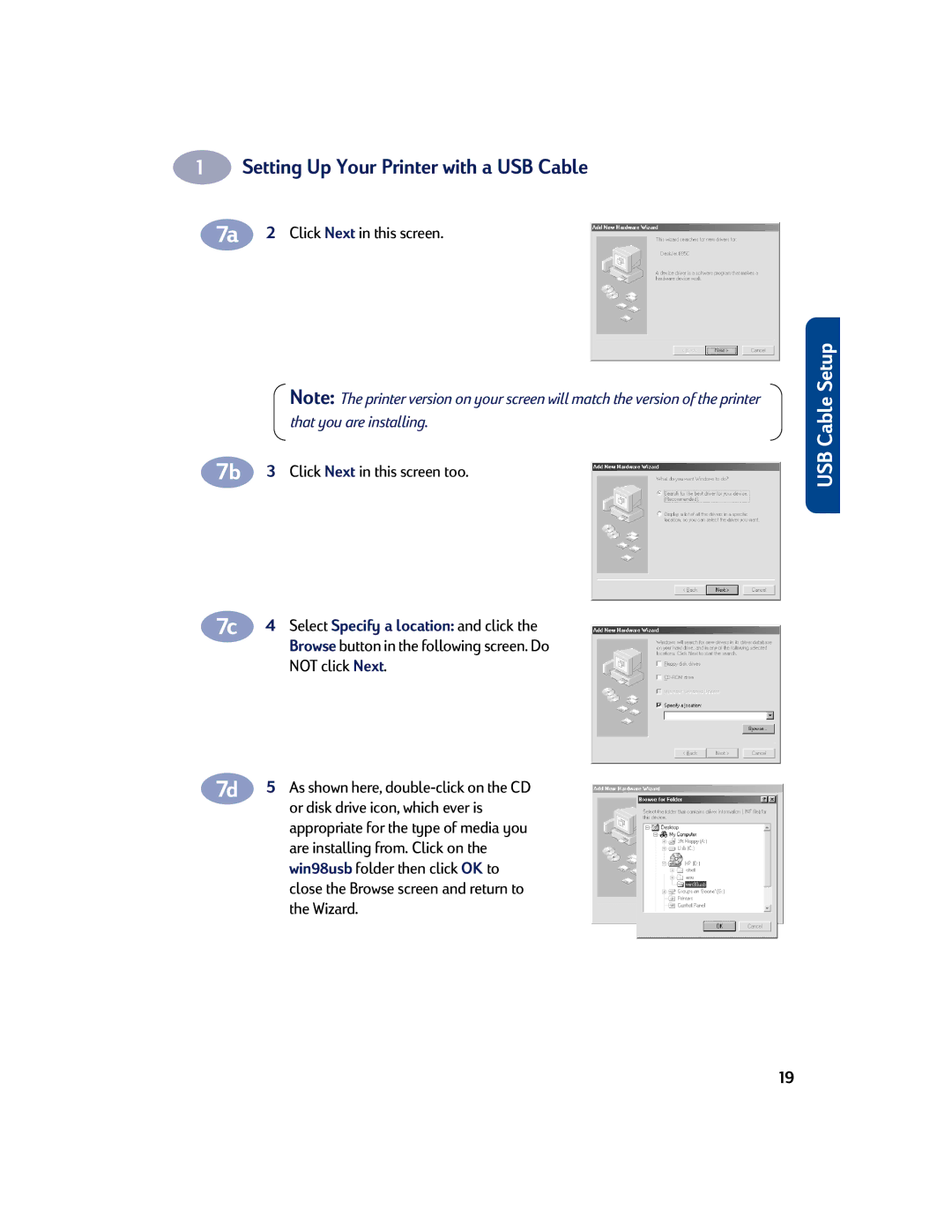 HP 830C, 810C manual Setting Up Your Printer with a USB Cable 