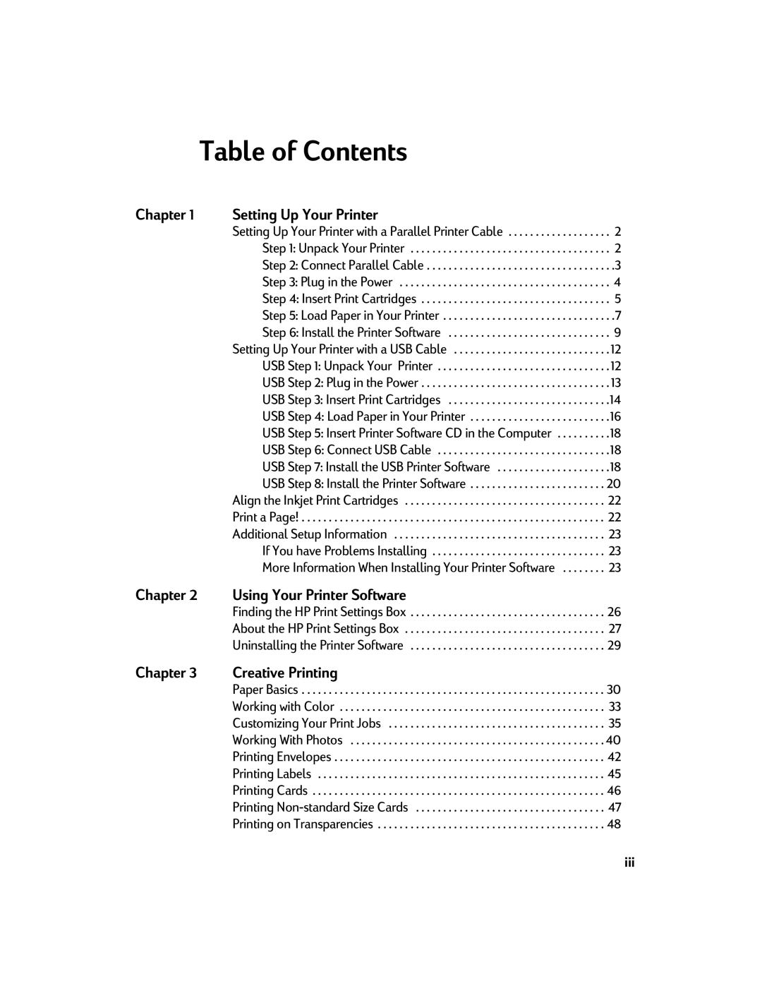 HP 830C, 810C manual Table of Contents 