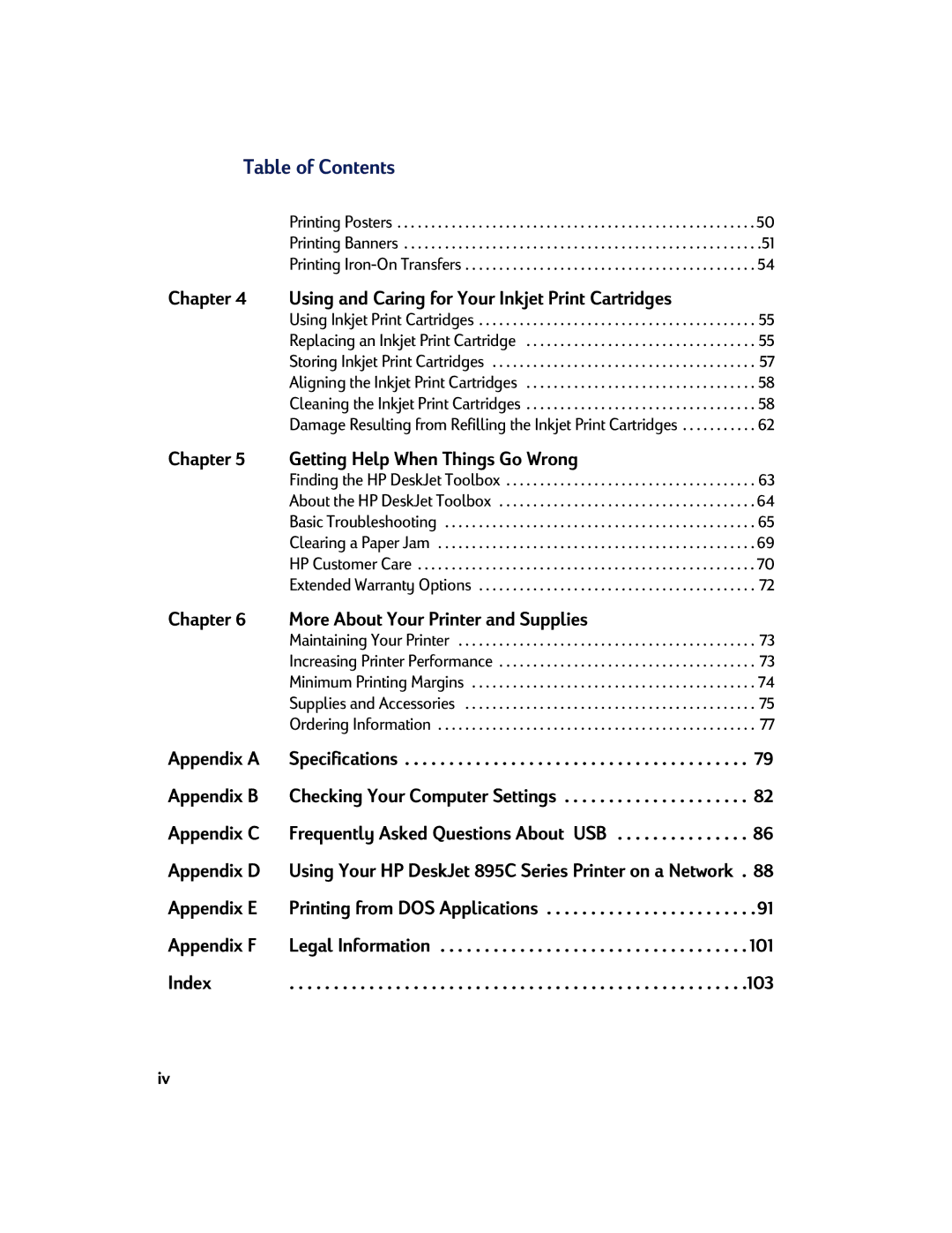 HP 810C, 830C manual Table of Contents 