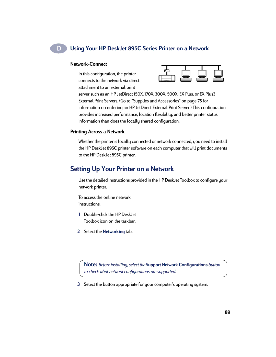 HP 830C, 810C manual Setting Up Your Printer on a Network, Network-Connect, Printing Across a Network 