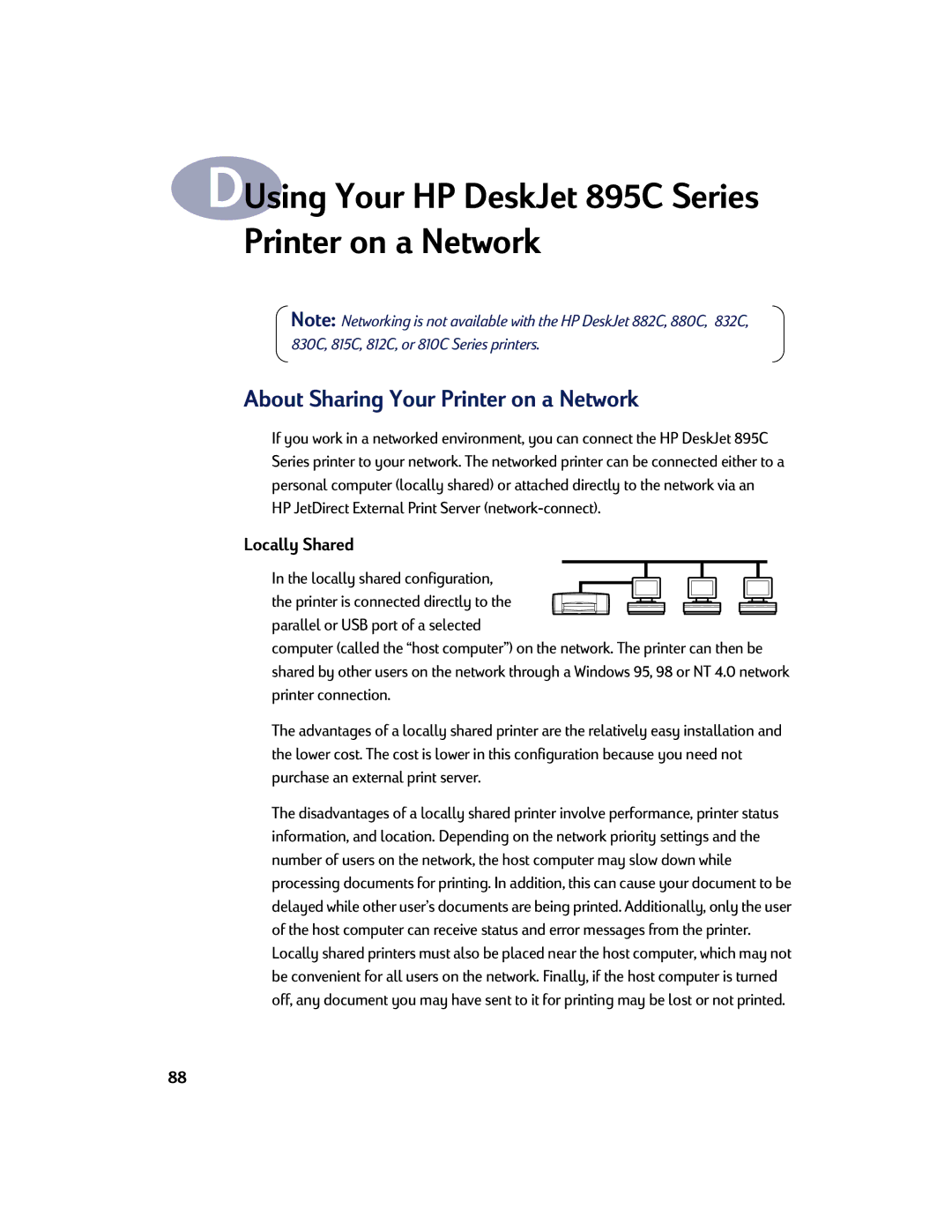 HP 810C DUsing Your HP DeskJet 895C Series Printer on a Network, About Sharing Your Printer on a Network, Locally Shared 