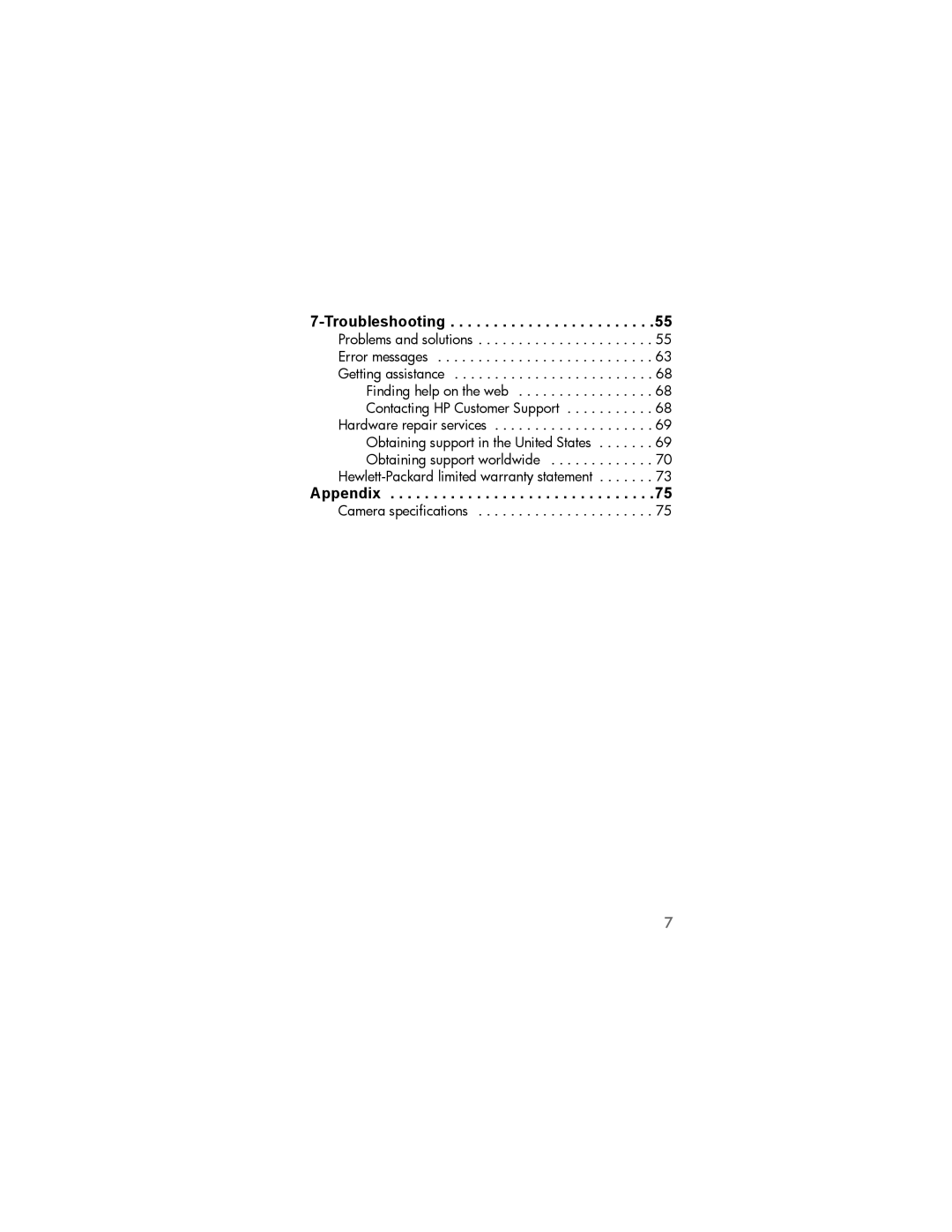 HP 812xi manual Troubleshooting, Camera specifications 