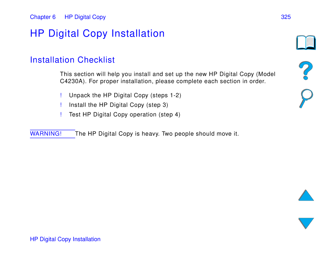 HP 8150 MFP, 8150 N, 8150 DN manual HP Digital Copy Installation, Installation Checklist, HP Digital Copy 325 