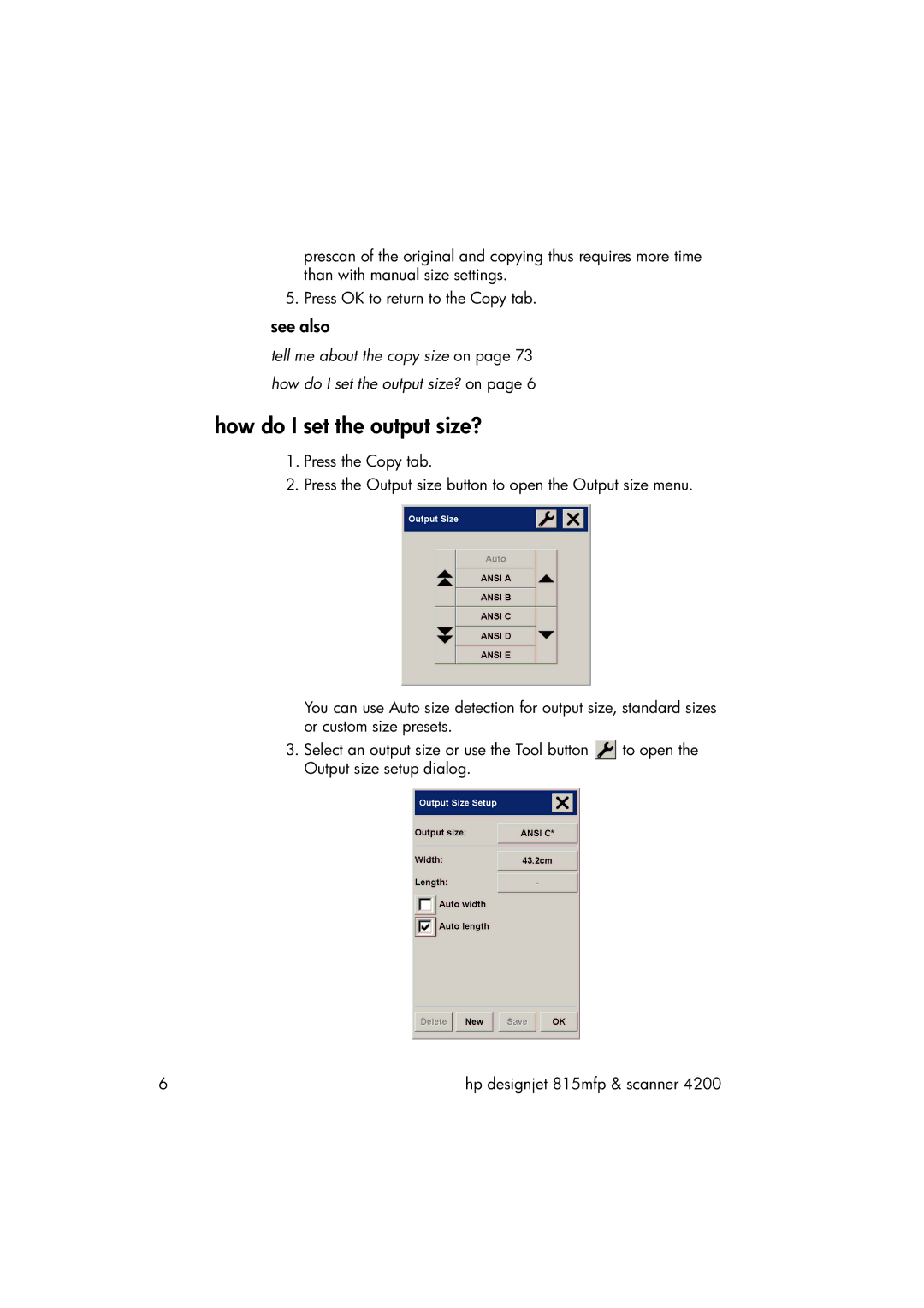 HP 815MFP manual How do I set the output size? 