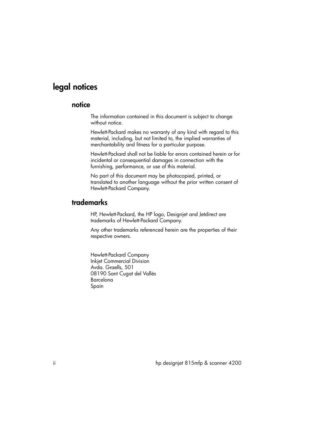 HP 815MFP manual Legal notices, Trademarks 