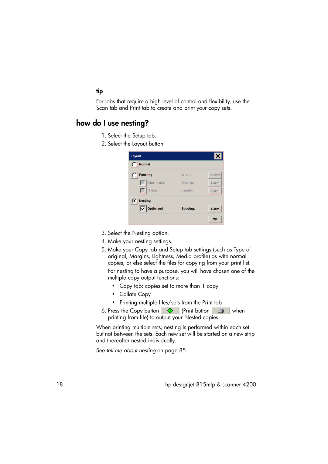 HP 815MFP manual How do I use nesting?, Tip 