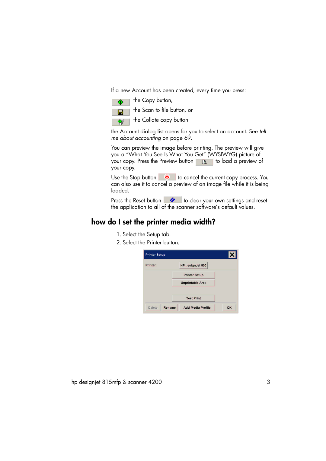 HP 815MFP manual How do I set the printer media width? 