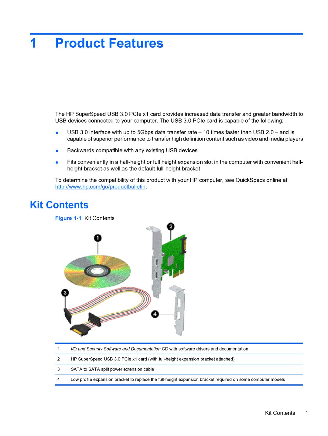 HP 8180 manual Product Features, Kit Contents 