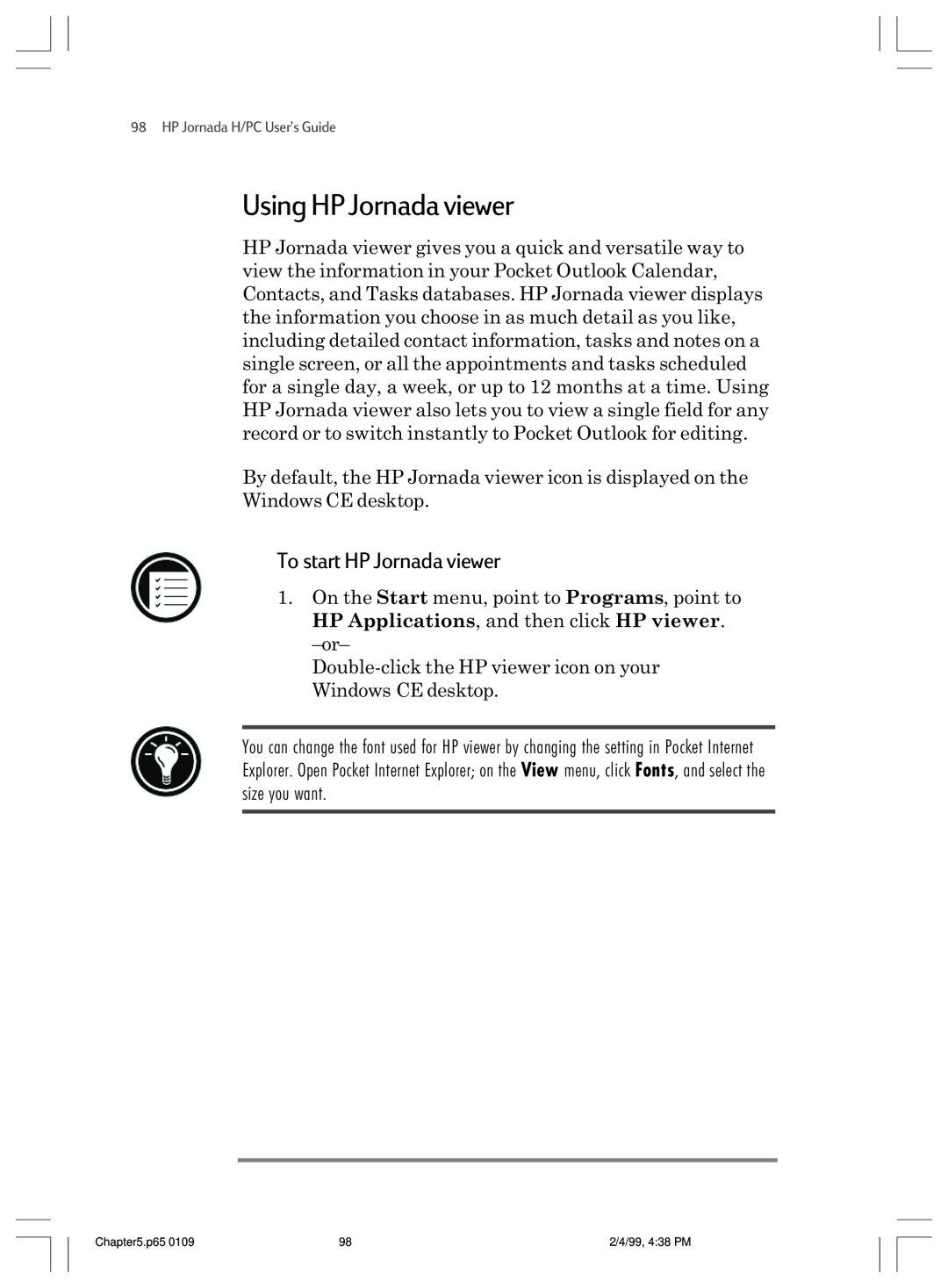 HP 820 E manual Using HP Jornada viewer, To start HP Jornada viewer 