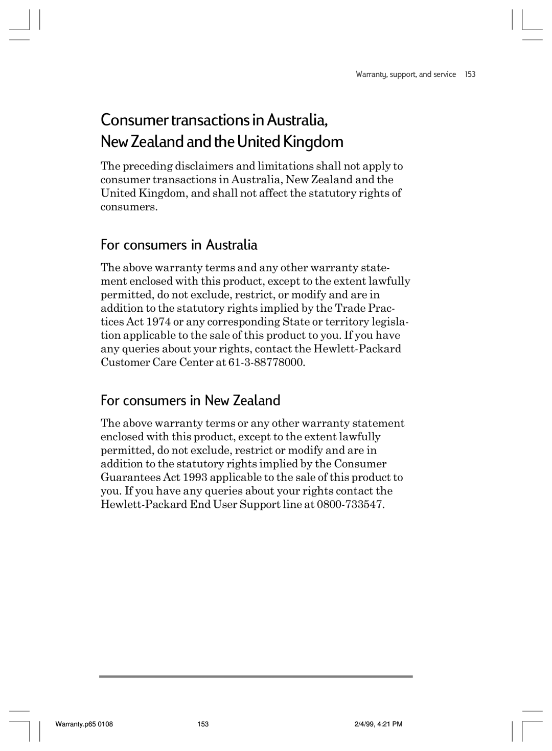 HP 820 E manual Consumer transactions in Australia New Zealand and the United Kingdom, For consumers in Australia 