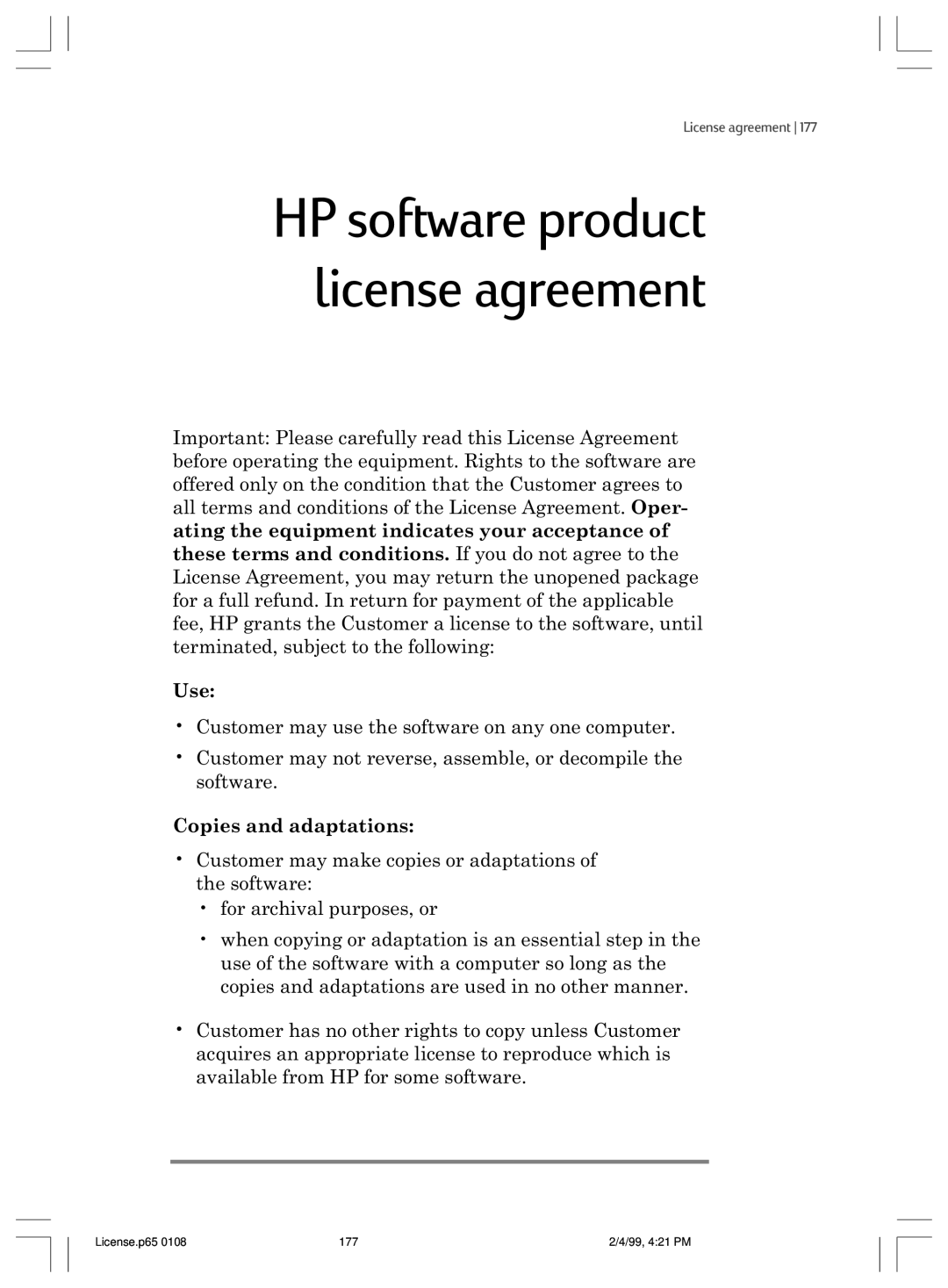 HP 820 E manual HP software product license agreement, Copies and adaptations 