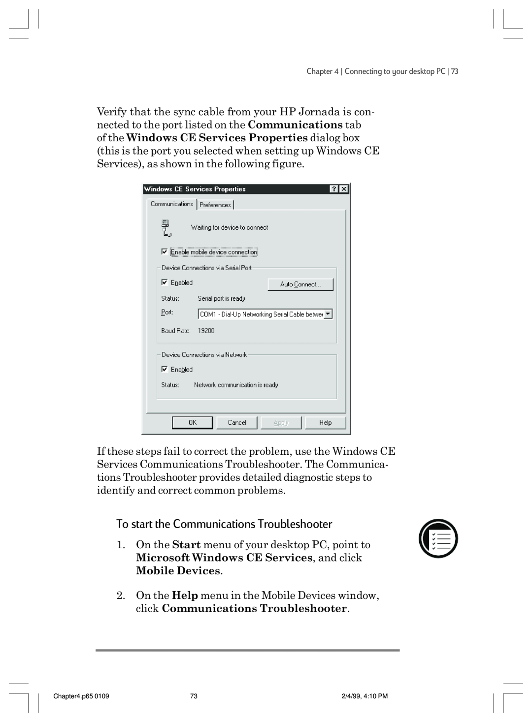 HP 820 E manual To start the Communications Troubleshooter 