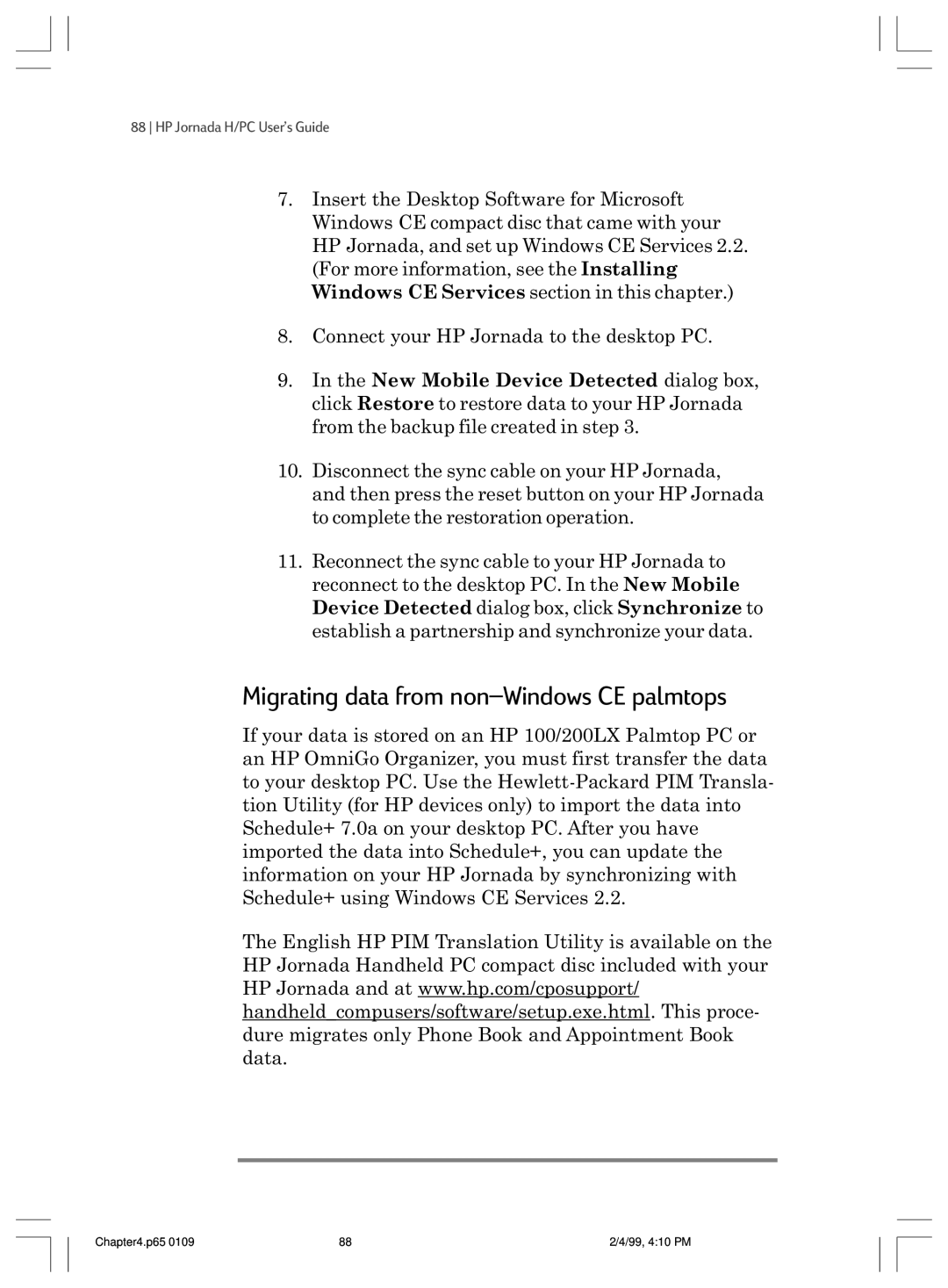 HP 820 E manual Migrating data from nonÐWindows CE palmtops 