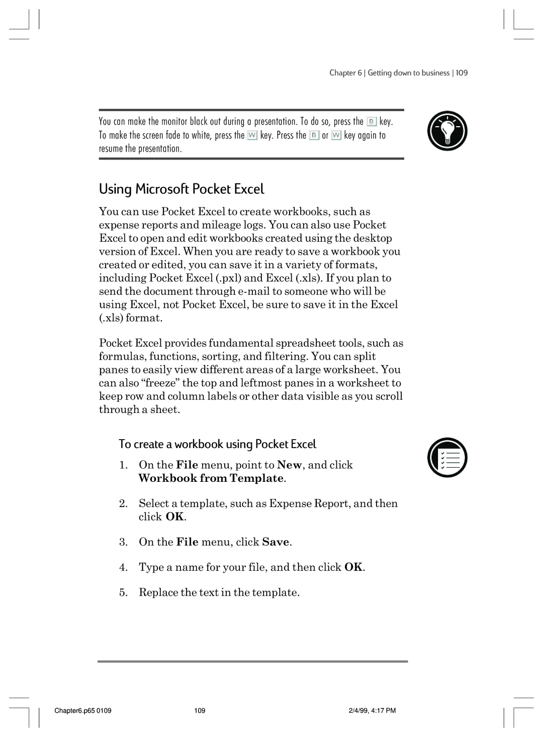 HP 820 manual Using Microsoft Pocket Excel, To create a workbook using Pocket Excel 