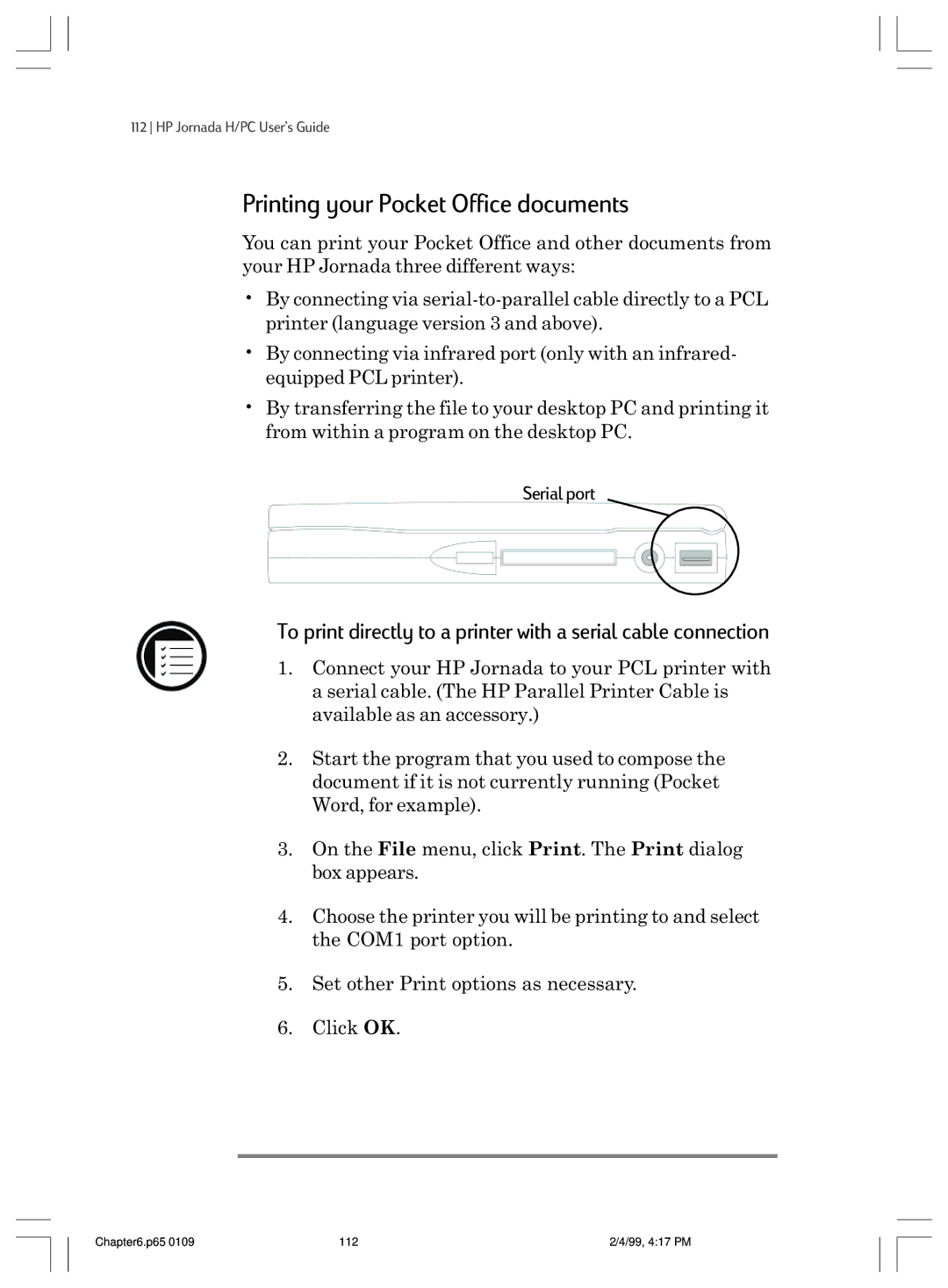 HP 820 manual Printing your Pocket Office documents 