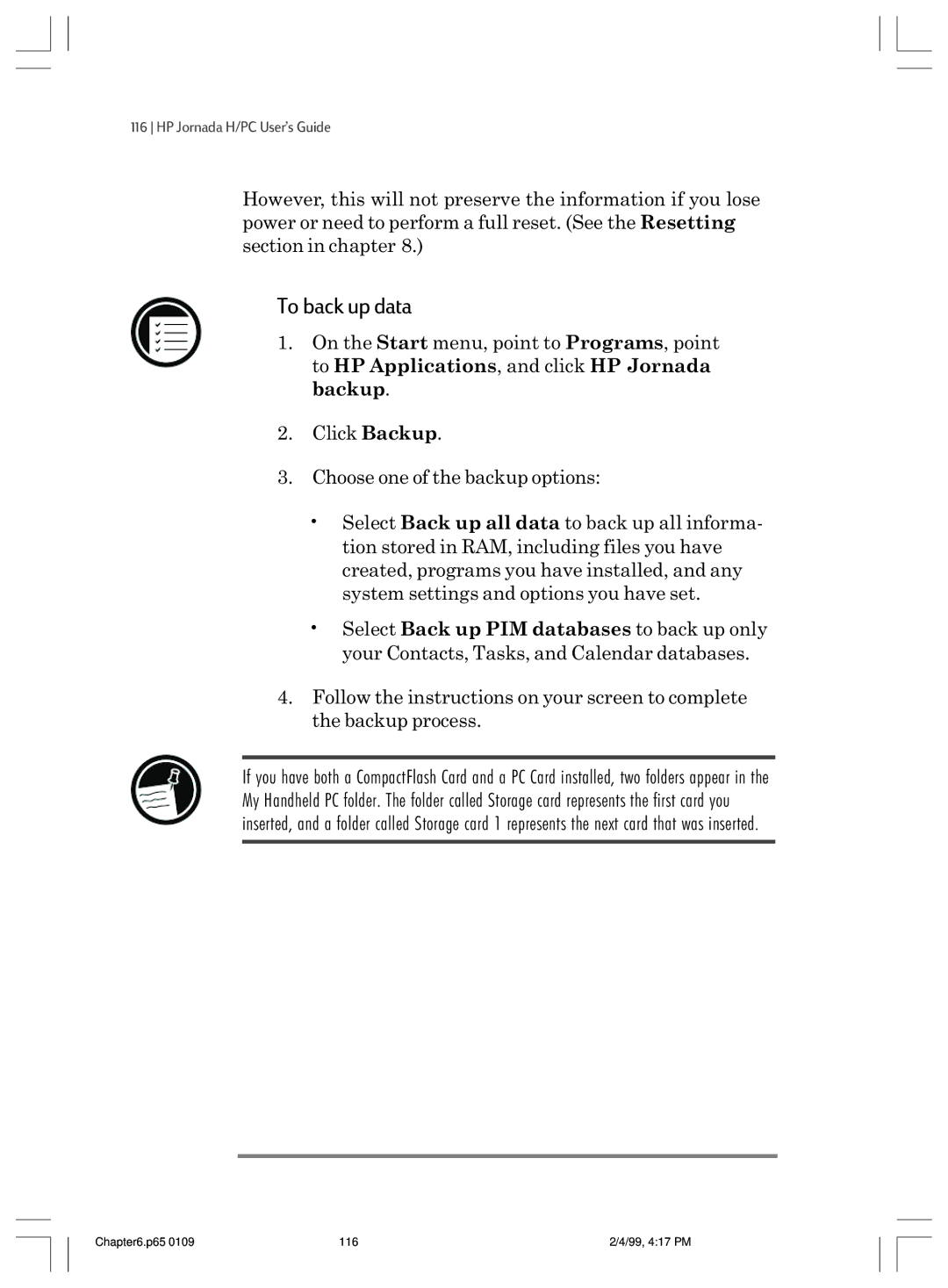 HP 820 manual To back up data 