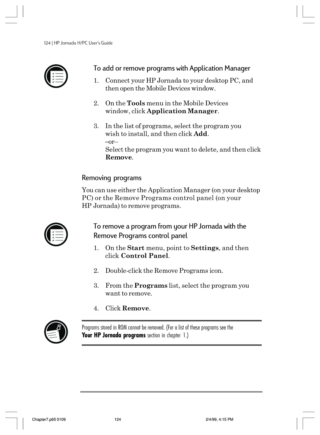 HP 820 manual To add or remove programs with Application Manager, Removing programs 